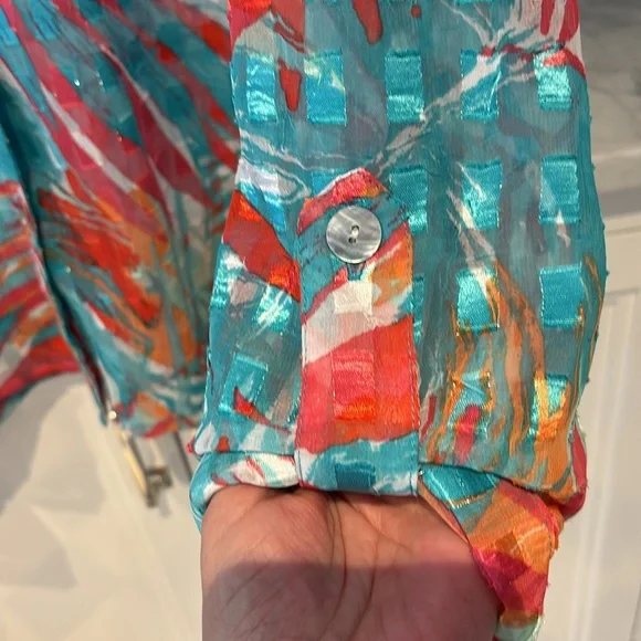 Ruby Rd. Colorful Button Blouse Spring Easter Abstract - Picture 6 of 9